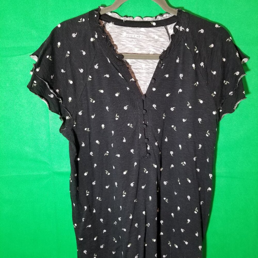 Torrid V-Neck Blouse Black Flora1 Flutter Sleeve Summer Women Size 0 Casual